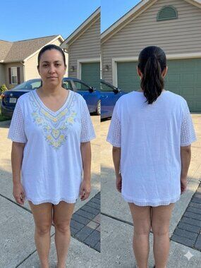 Alfred Dunner Charleston 2024 White Floral Embroidered Lace Sleeve Top NWT 2X